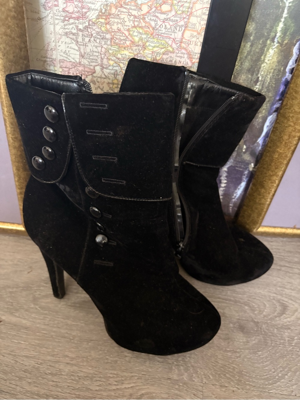 Black Women's Suede High-Heel Ankle Boots